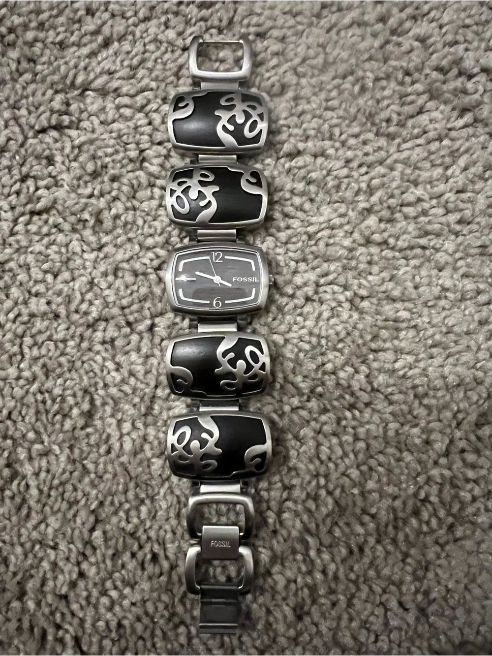 Fossil Women's Brown Wood grain and Silver Link Bracelet Watch